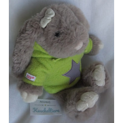 Müller Plüschtier Hase grau, beige mit Nici Kapuzenpullover grün mit grauem Stern - ca. 27 cm groß - Schlenker