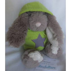Müller Plüschtier Hase grau, beige mit Nici Kapuzenpullover grün mit grauem Stern - ca. 27 cm groß - Schlenker