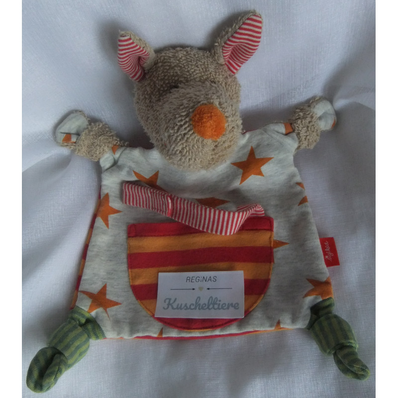 Sigikid - Schmusetuch - Frottee/Stoff - Känguru Honey Stripes mit Motiv Sternchen und Schnullerband- ca. 27 cm lang