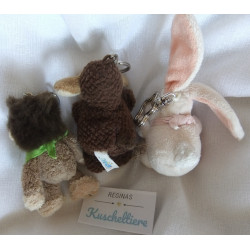 Nici  - drei Schlüsselanhänger - Affe mit Halstuch, Schaf mit Glöckchen und Hase rosa