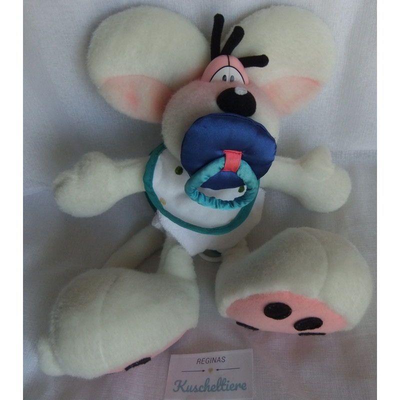 Depesche - Vintage Plüschtier - Diddl Maus mit Schnuller, Lätzchen und Windel - ca. 25 cm groß - Schlenker