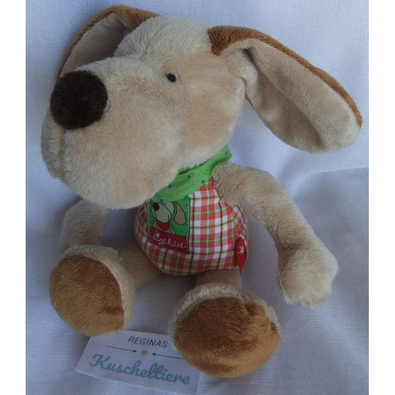 Sigikid - Plüschtier - Hund Fips kariert mit Halstuch grün mit Punkten - ca. 28 cm groß Schlenker