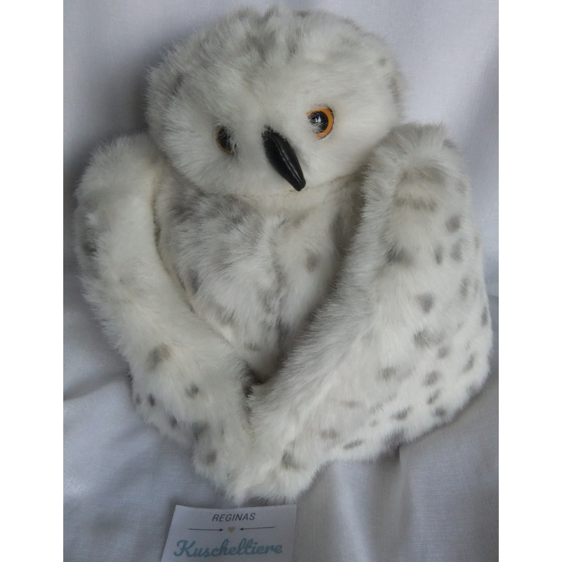 Folkmanis - Handpuppe - Schneeeule Snowy Owl - weiß mit hellgrauen Punkten - mit drehbarem Kopf - ca. 25 cm groß