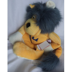 Sigikid -  Duden - Handpuppe - Löwe Lucky - gelb, weiß mit blauer Mähne - ca. 50 cm lang - Schlenker