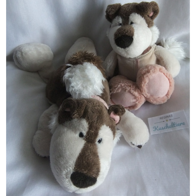 Nici - zwei Plüschtiere - Hund - Husky Jill - in liegend ca. 35 cm groß und Schlenker ca. 25 cm groß