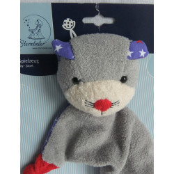 Sterntaler - Schmusetuch - Katze Kira mit Rasselgeräusch - grau, rot, blau mit Sternchen - ca. 20 cm lang