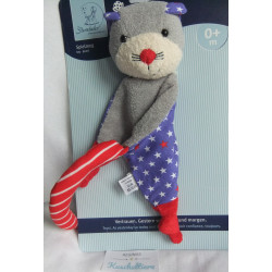Sterntaler - Schmusetuch - Katze Kira mit Rasselgeräusch - grau, rot, blau mit Sternchen - ca. 20 cm lang