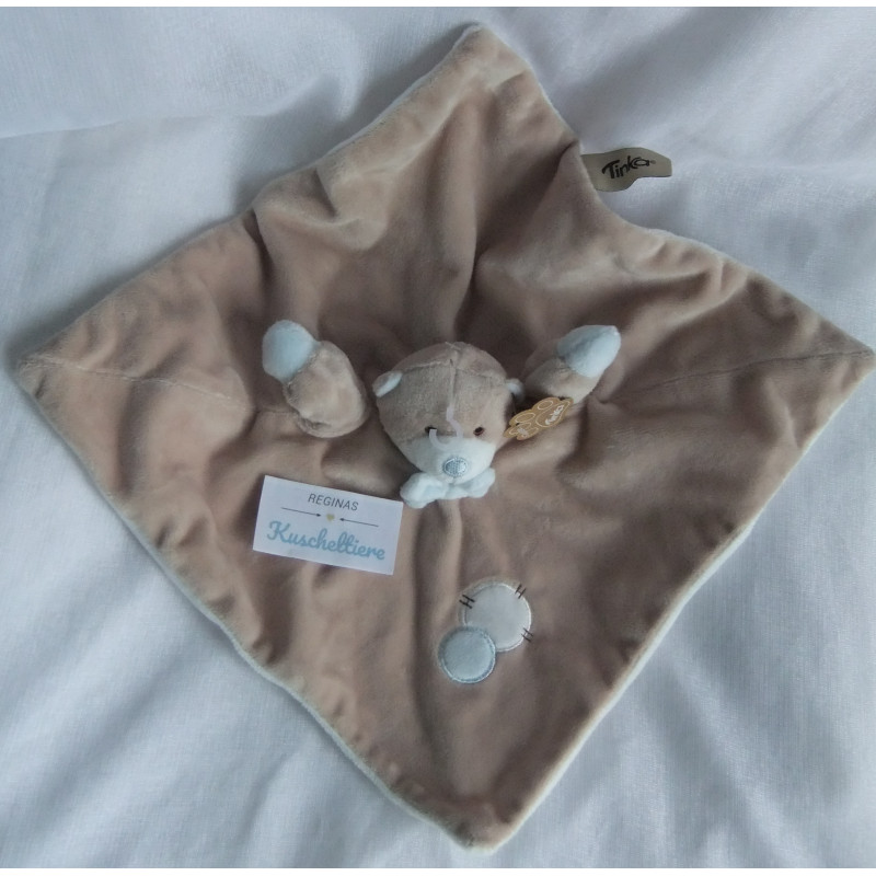 Tinka PapirKompaniet - Schmusetuch - Bär braun, weiß mit hellblauer Fliege - ca. 30 cm x 31 cm groß
