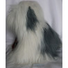 Nicotoy Belgien - Hund Bobtail weiß, graublau, kariertem Schal - ca. 40 cm hoch und ca. 35 cm lang - sitzend
