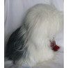 Nicotoy Belgien - Hund Bobtail weiß, graublau, kariertem Schal - ca. 40 cm hoch und ca. 35 cm lang - sitzend