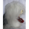 Nicotoy Belgien - Hund Bobtail weiß, graublau, kariertem Schal - ca. 40 cm hoch und ca. 35 cm lang - sitzend