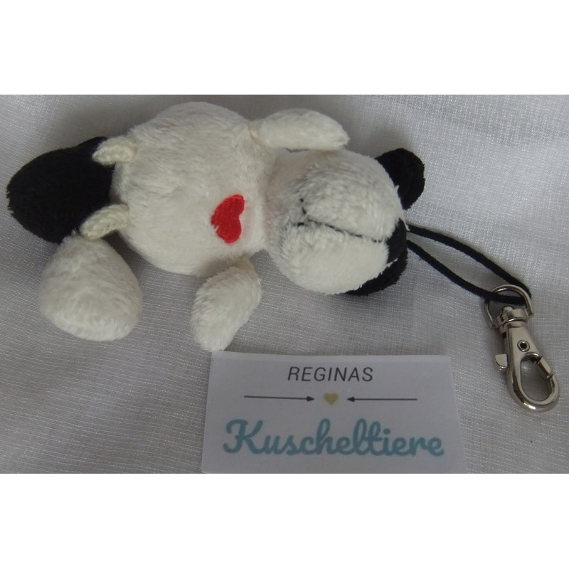 Nici - Schlüsselanhänger / Karabinerhaken - Hund weiß, schwarz mit Herzchenapplikation rot - ca. 12 cm  groß - Schlenker