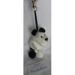 Nici - Schlüsselanhänger / Karabinerhaken - Hund weiß, schwarz mit Herzchenapplikation rot - ca. 12 cm  groß - Schlenker