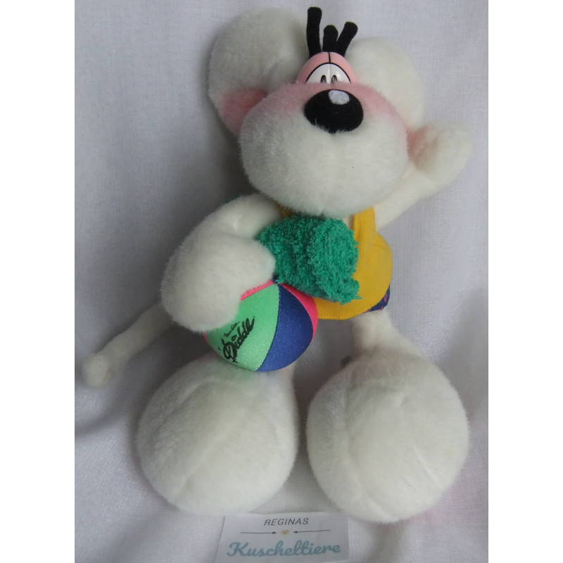 Depesche - Vintage Plüschtier - Diddl Maus mit Strandhandtuch und buntem Ball im Ärmchen - ca. 25 cm groß - Schlenkerl