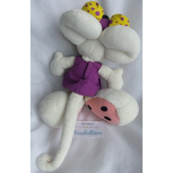 Depesche - Plüschtier - Diddl Maus mit lila Kleidchen und dicker Schleife gelb mit lila Punkten - ca. 23 cm groß - Schlenker