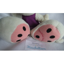 Depesche - Plüschtier - Diddl Maus mit lila Kleidchen und dicker Schleife gelb mit lila Punkten - ca. 23 cm groß - Schlenker