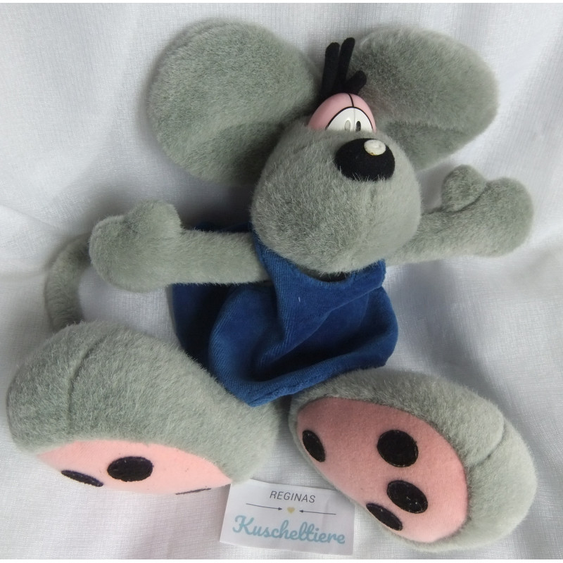 Depesche - Vintage Plüschtier - Diddl Maus grau mit Kleidchen blau - ca. 28 cm groß - Schlenker