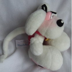 Depesche - Vintage Plüschtier - Diddl Maus weiß mit Latzhose pink mit gelben Knöpfen - ca. 25 cm groß - Schlenker
