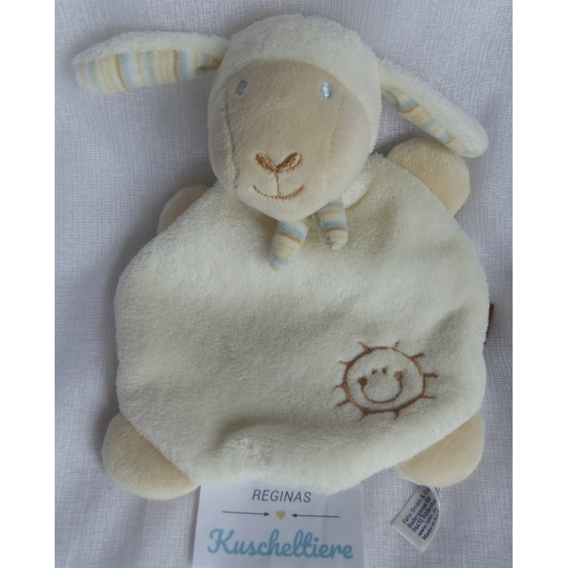Baby Fehn - Schmusetuch - Schaf wollweiß mit Schnullerband gestreift - ca. 21 cm lang