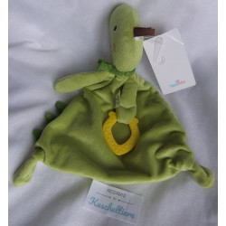Ernstings Family - Topomini - Schmusetuch - Dino grün, bunte Kreise mit Beißring gelb - ca. 30 cm lang