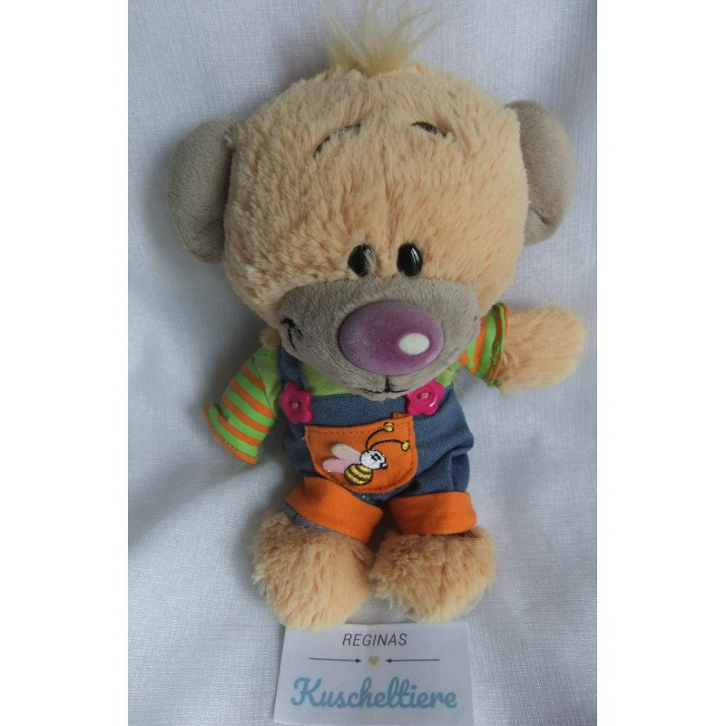 Depesche - Vintage Plüschtier - Pimboli Bär mit Pullover und Latzhose - ca. 23 cm groß - Schlenker