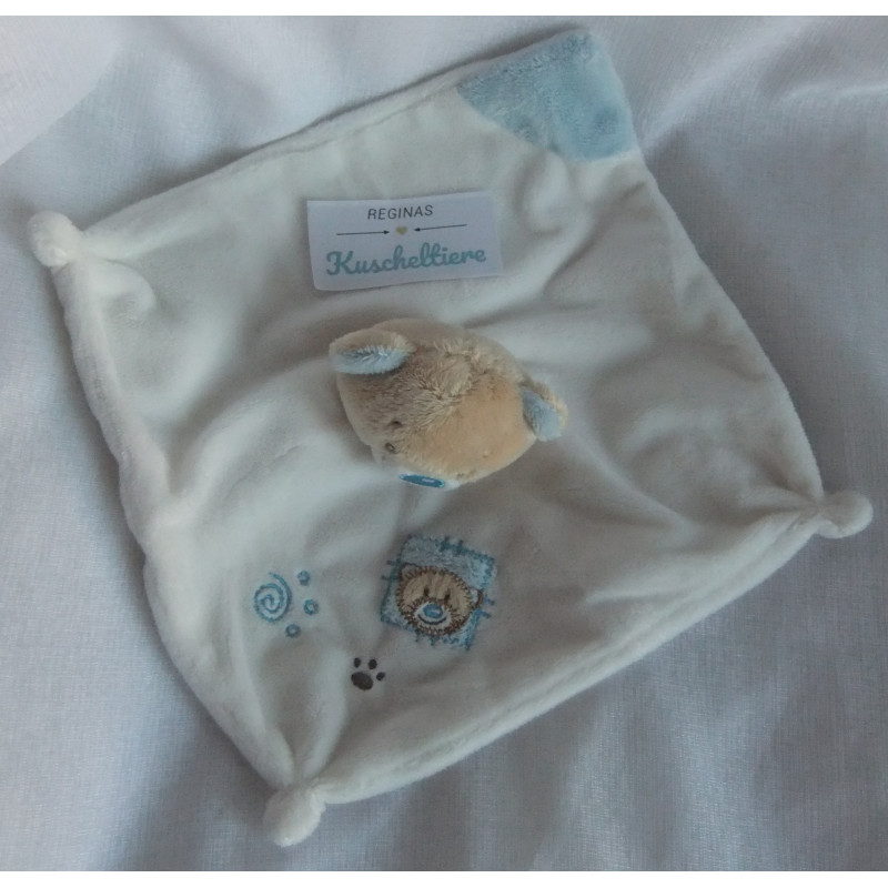 Kik Ergee - Schmusetuch - Bär - weiß/hellblau mit Stickerei und kleiner Applikation - ca. 20 cm x ca. 20 cm groß