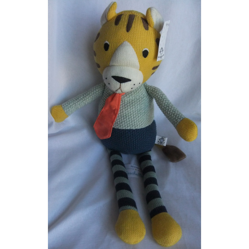 Depot - Plüschtier - For Little Only - Strick - Tiger mit Schlips - gelb, beige, blau, grau - ca. 56 cm groß - Schlenker