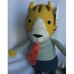 Depot - Plüschtier - For Little Only - Strick - Tiger mit Schlips - gelb, beige, blau, grau - ca. 56 cm groß - Schlenker
