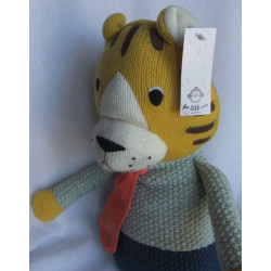 Depot - Plüschtier - For Little Only - Strick - Tiger mit Schlips - gelb, beige, blau, grau - ca. 56 cm groß - Schlenker