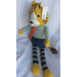 Depot - Plüschtier - For Little Only - Strick - Tiger mit Schlips - gelb, beige, blau, grau - ca. 56 cm groß - Schlenker
