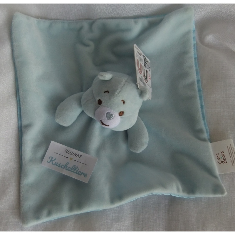 Kik - Care Bears - Schmusetuch - Glücksbärchies mit Rasselgeräusch - hellblau, blau gestreift - ca. 28 cm x 28 cm groß