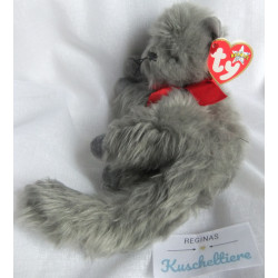 Ty - Plüschtier - Vintage - Katze Beani grau mit roter Schleife - ca. 21 cm groß - liegend