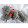 Ty - Plüschtier - Vintage - Katze Beani grau mit roter Schleife - ca. 21 cm groß - liegend
