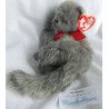 Ty - Plüschtier - Vintage - Katze Beani grau mit roter Schleife - ca. 21 cm groß - liegend