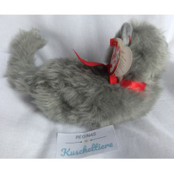 Ty - Plüschtier - Vintage - Katze Beani grau mit roter Schleife - ca. 21 cm groß - liegend