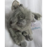 Ty - Plüschtier - Vintage - Katze Beani grau mit roter Schleife - ca. 21 cm groß - liegend