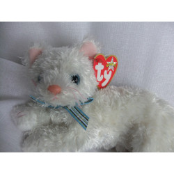 Ty - Plüschtier - Vintage - Katze Starlett weiß mit karierter Schleife - ca. 19 cm groß - liegend