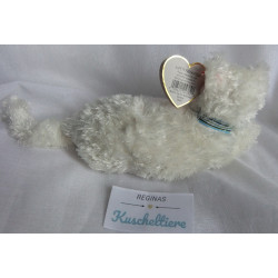 Ty - Plüschtier - Vintage - Katze Starlett weiß mit karierter Schleife - ca. 19 cm groß - liegend
