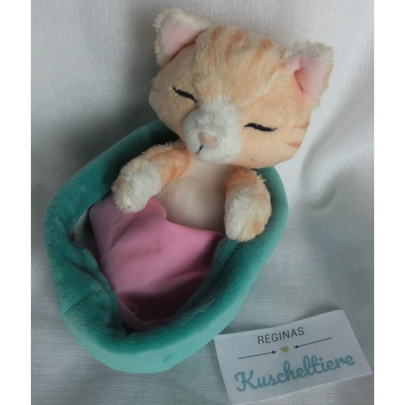 Nici - Plüschtier - Sleeping Pets - Katze beige, orange, rosa im Körbchen blau, türkis