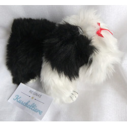 Ty - Plüschtier - Vintage - Hund - Poofie - schwarz, weiß mit kleiner roter Schleife auf dem Kopf - ca. 17 cm groß - lang