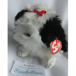 Ty - Plüschtier - Vintage - Hund - Poofie - schwarz, weiß mit kleiner roter Schleife auf dem Kopf - ca. 17 cm groß - lang