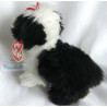 Ty - Plüschtier - Vintage - Hund - Poofie - schwarz, weiß mit kleiner roter Schleife auf dem Kopf - ca. 17 cm groß - lang