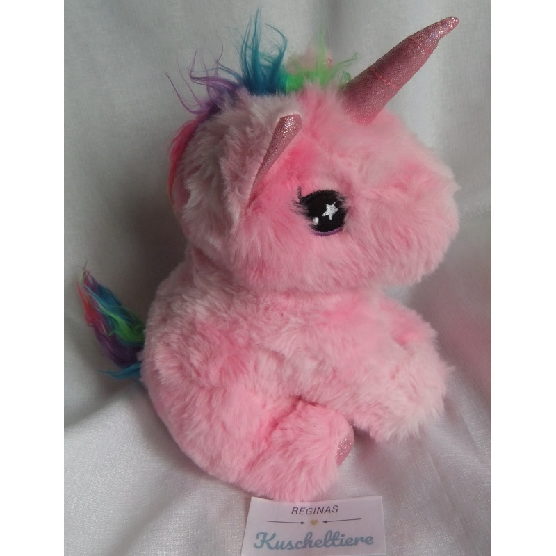 Rossmann - Plüschtier - Einhorn - rosa-weiß meliert, Regenbogenfarben - ca. 21 cm hoch und ca. 21 cm lang