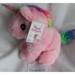 Rossmann - Plüschtier - Einhorn - rosa-weiß meliert, Regenbogenfarben - ca. 21 cm hoch und ca. 21 cm lang