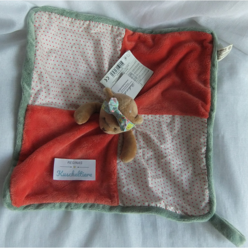 Bukowski - Schmusetuch - Bär Happy Meli - orange, braun, creme mit Punkten - ca. 36 cm x 33 cm groß