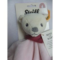 Steiff - Schmusetuch - Bär Knuffi rosa, rosa-rot-weiß gestreift mit Halstuch brombeer - ca. 26 cm lang