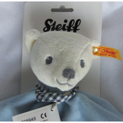 Steiff - Schmusetuch - Bär Knuffi hellblau, hellblau-weiß-dunkelblau mit Halstuch blau-weiß kariert- ca. 26 cm lang