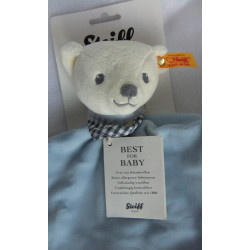 Steiff - Schmusetuch - Bär Knuffi hellblau, hellblau-weiß-dunkelblau mit Halstuch blau-weiß kariert- ca. 26 cm lang