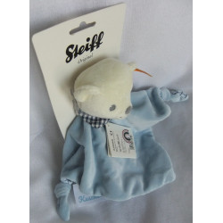 Steiff - Schmusetuch - Bär Knuffi hellblau, hellblau-weiß-dunkelblau mit Halstuch blau-weiß kariert- ca. 26 cm lang