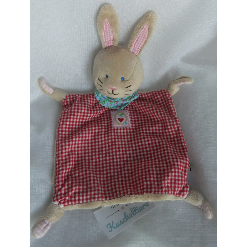 Spiegelburg - BabyGlück - Schmusetuch Hase kariert mit Halstuch hellblau mit Blumenmotive - ca. 23 cm lang